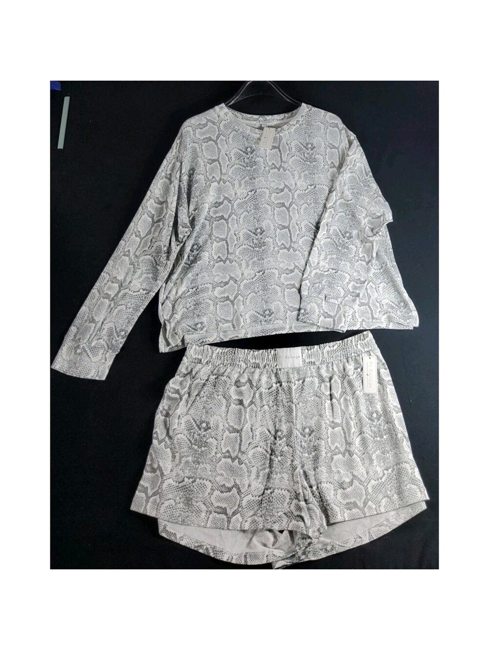 NWT PJ Salvage Pajamas Long Sleeve Top & Boxer Shorts Sz XL Grey Snakeskin $85